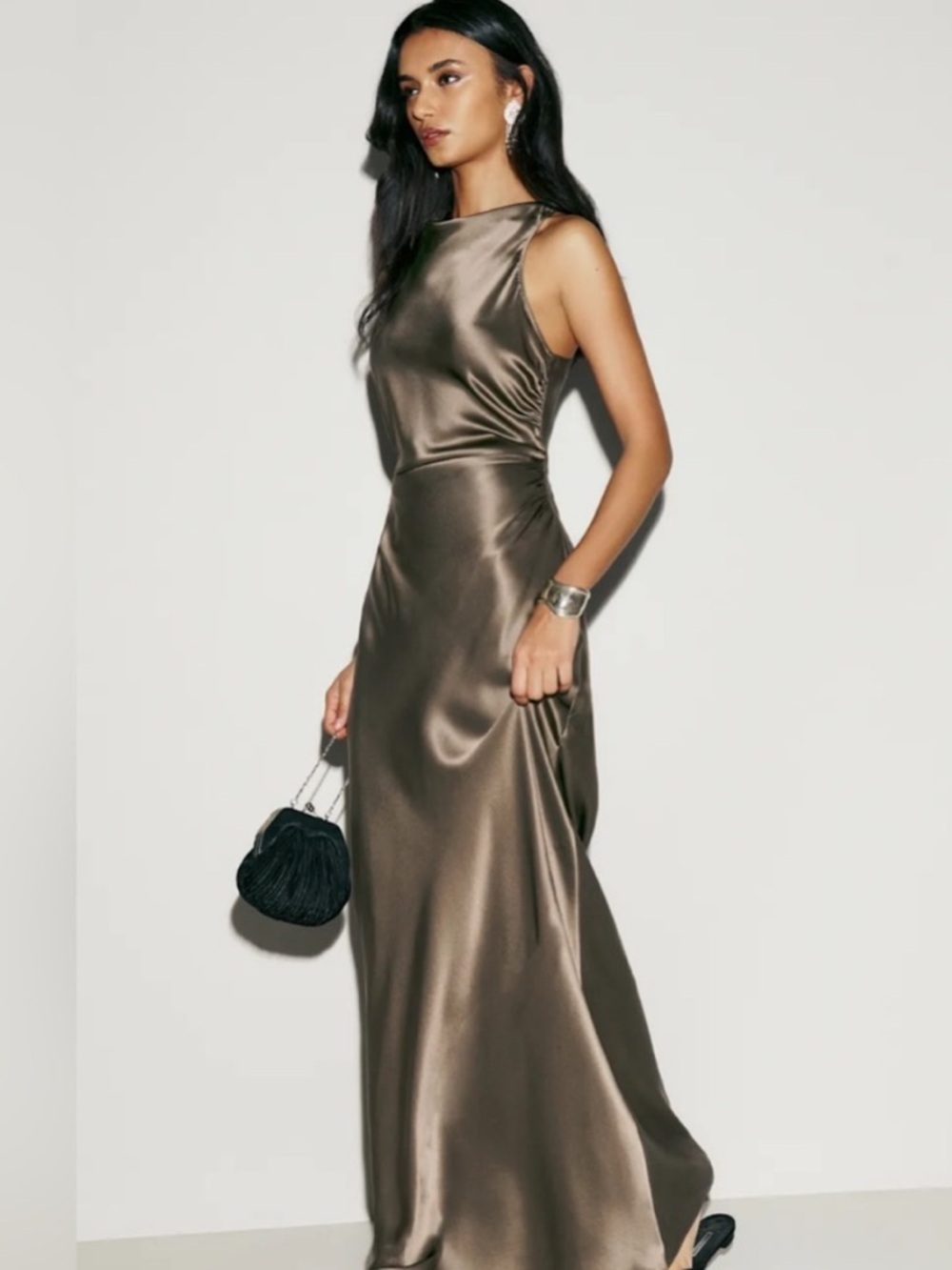 Reformation Anaiis Silk Dress in Morel